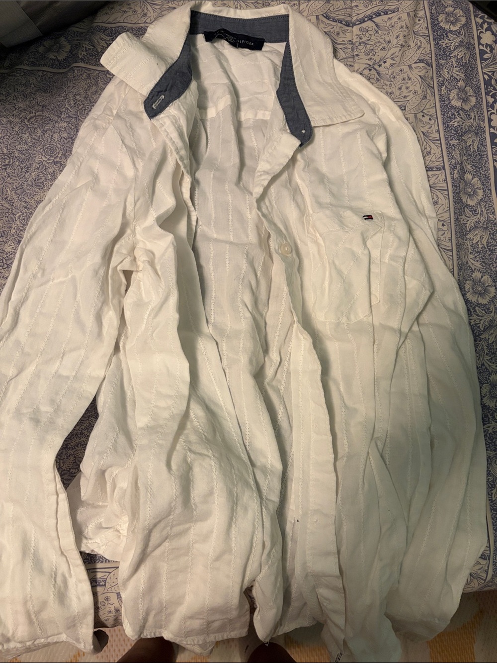 Tommy Hilfiger White Lightweight Button-Up Shirt Jacket with Contrast Collar